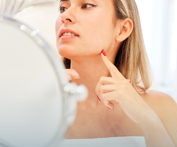 WEBSITE SERVICES PAGE Young adult woman point to her cheek during a consultation
